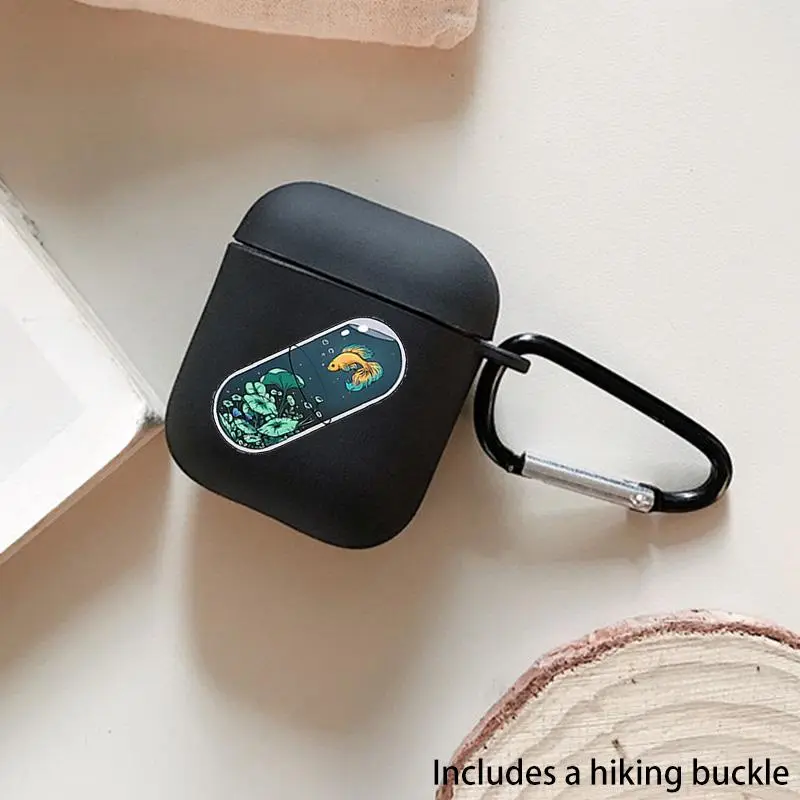 Enchanting Goldfish Capsule Design Earphones Case with Hiking Buckle, Bold Tech-Inspired Pattern Shockproof Anti-Fall TPU Cover for AirPods 1/2, 3, Pro, Pro 2
