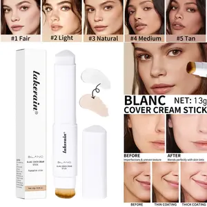 1Pcs women's 2-in-1 color changing foundation make-up stick, concealer stick, medium to full coverage of water-based basic makeup, triangular double head detachable brush, women's cosmetics, holiday gifts