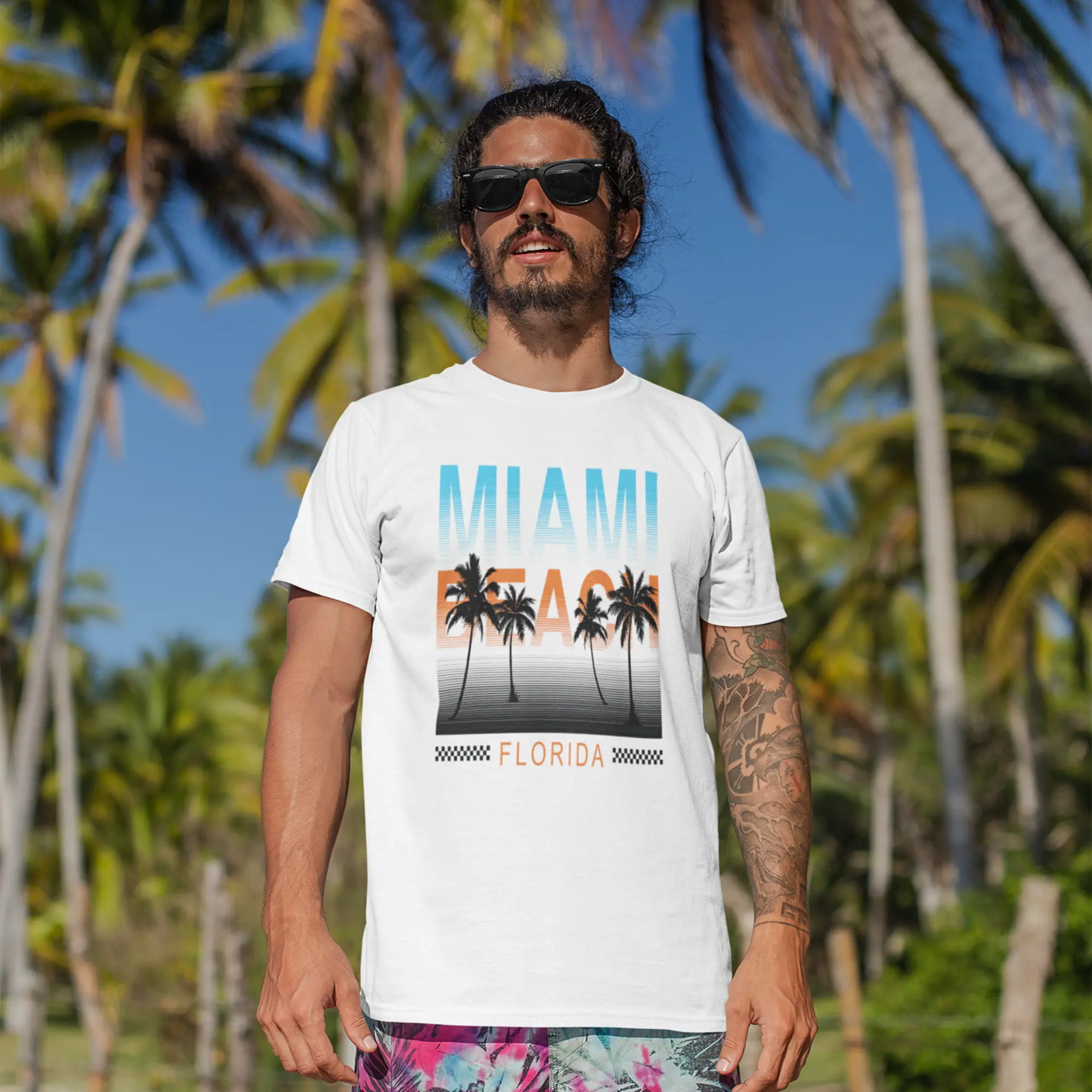Miami Florida Retro tropical beach palm tree T-Shirt