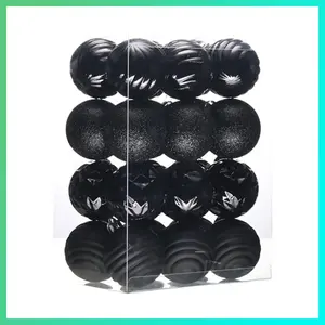 Valery Madelyn Christmas Tree Decorations Ornament Set for Fall Halloween Decor, 24ct Black Shatterproof Ball Ornaments, 2.36 Inches Hanging Ornaments for Xmas Holiday Party