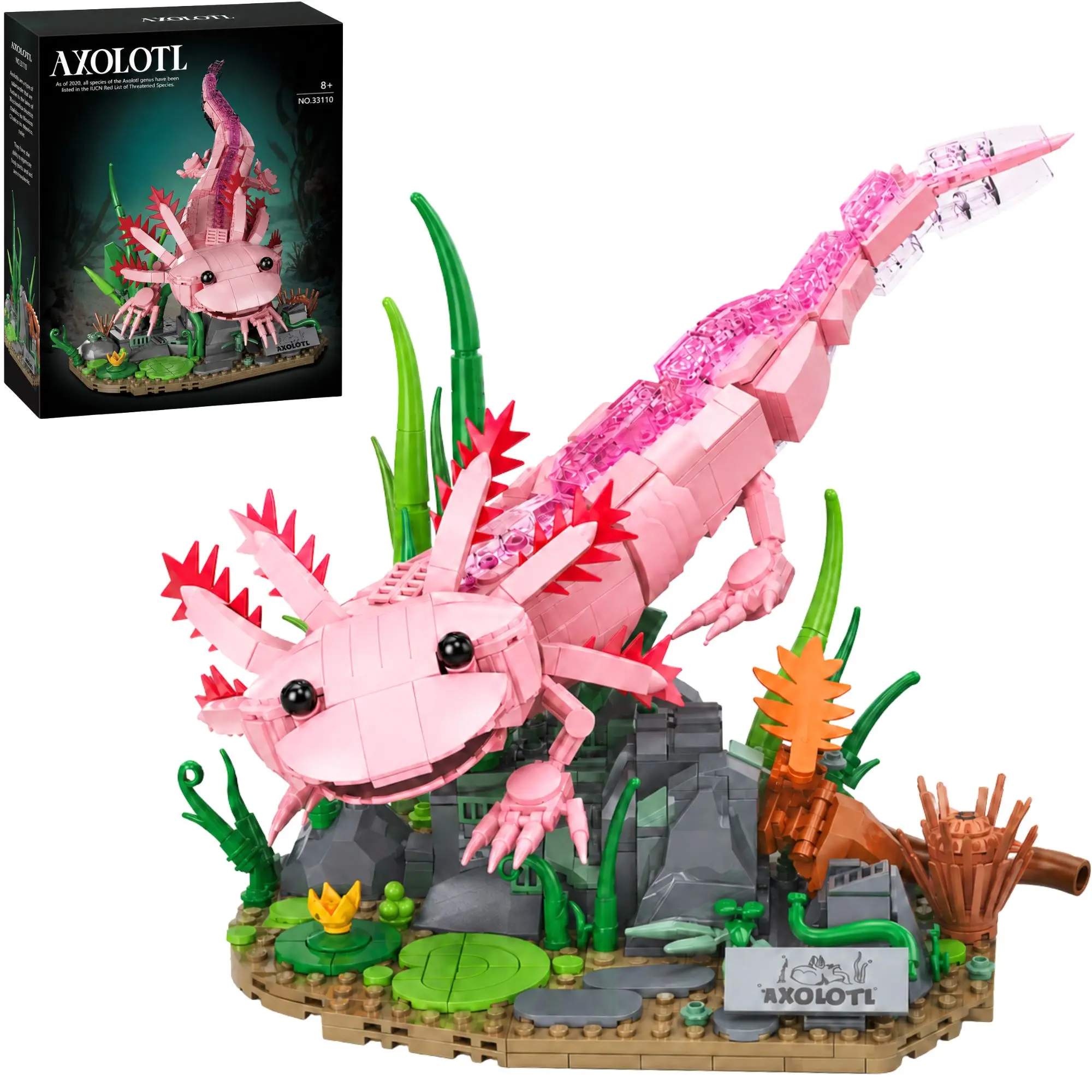 Axolotl Building Toy, Pink Axolotl l Educational Toy for Animal Lovers, Birthday Holiday Gift for Kids Boys and Girls