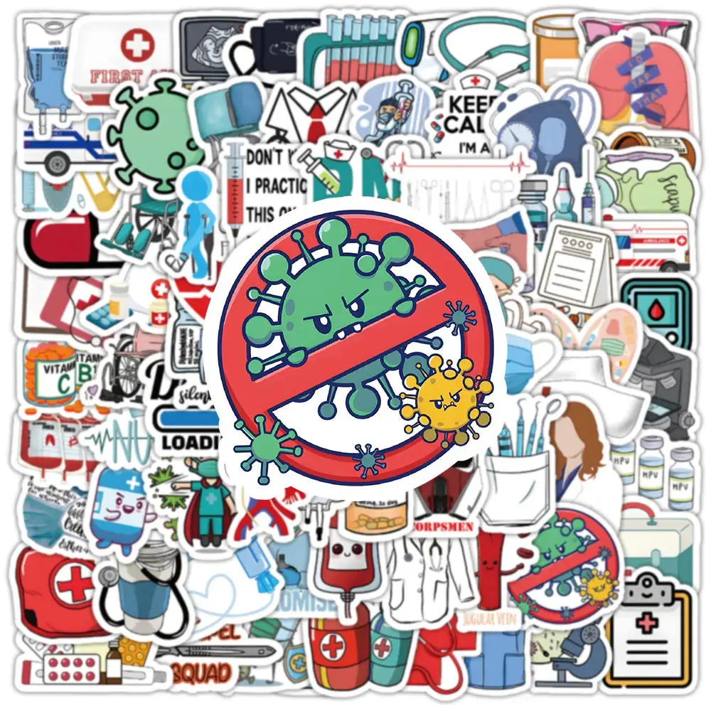 100 Cartoon Medical Decals Fun Healthcare Sticker Pack for EMT EMS Students Laptop Notebook Study Gear