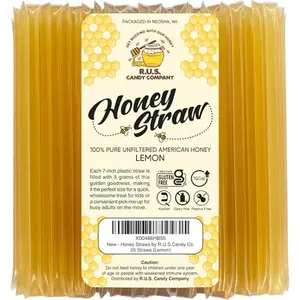 25 Pack Honey Sticks For Tea, Snacking, Honey Packets Single Serve Stir Sticks, Natural Flavor by R.U.S Candy Company- Honey Straws (Lemon)