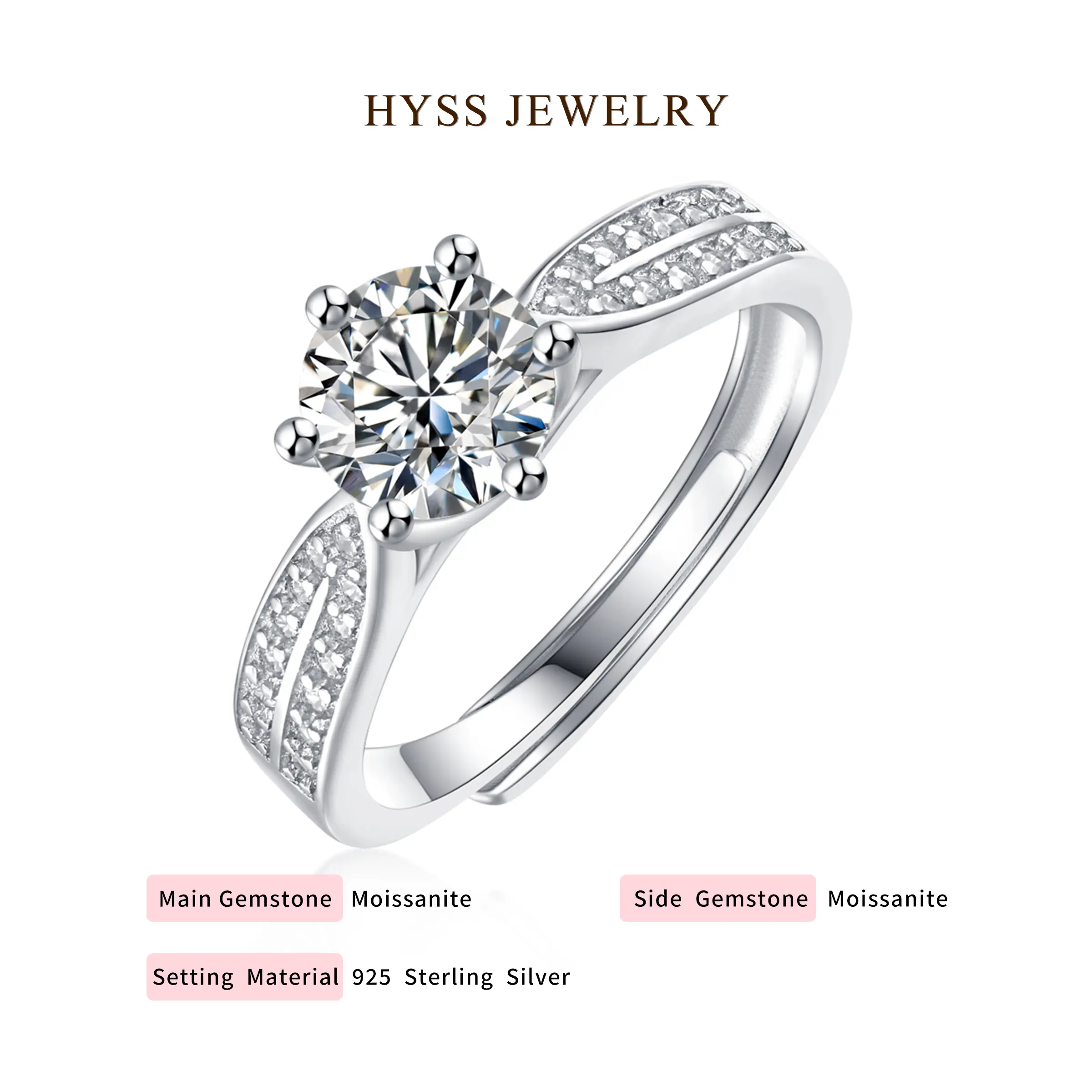HYSS Perfect Bliss Moissanite Statement Engagement Ring for Women, 925 Sterling Silver Anniversary Promise Jewelry