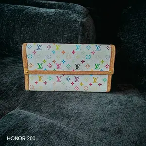 Pre-owned Louis Vuitton LV White Multicolor Monogram Vachetta Trim Long Flap Wallet