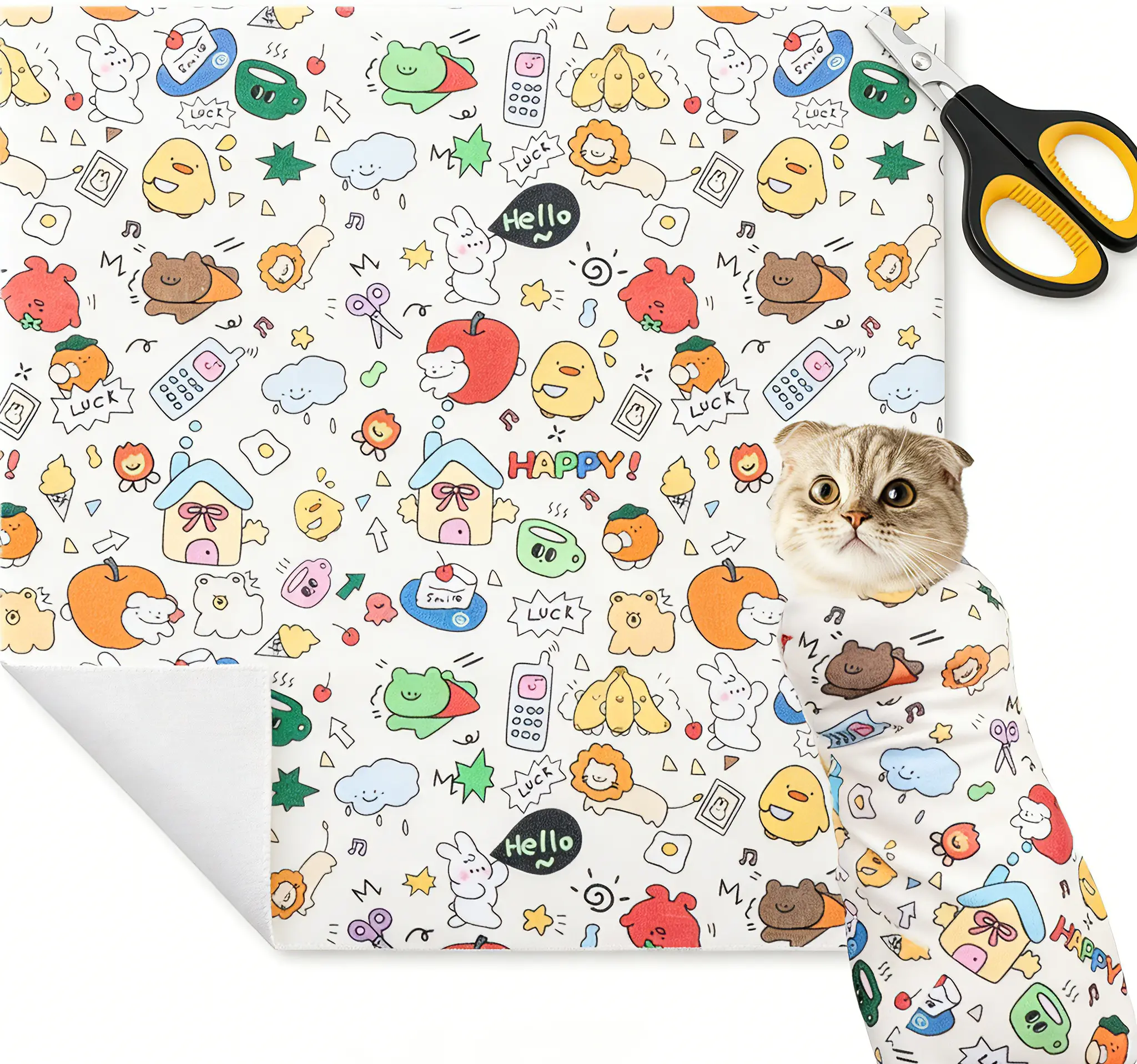 Cat Grooming Wrap with Cat Nail Clipper(27.6"x27.6"), Cat Restraint Wrap for Cutting Nails Anti Scratch/Bite/Escape, Large Cat Swaddle Wrap, Cat Grooming Supplies