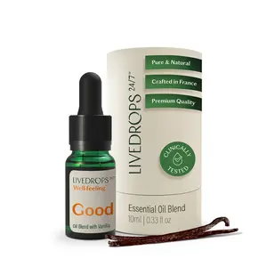 LIVEDROPS 24/7 Vanilla Oil Blend, Feel Good - Madagascar Vanilla Planifolia - Warm & Creamy - Natural Aromatherapy - Diffusor Compatible & dilute in Carrier Oil for Skin - Clinically Tested