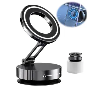 Dual-System Magnetic Vacuum Phone Holder, 360° Foldable Car Mount with Nano Suction, Secure on Dashboard, Mirror & Tiles, Hands-Free for Gym & Kitchen