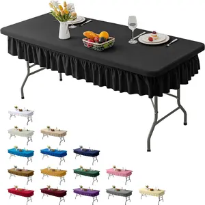 4ft Black Stretch Tablecloth for Rectangular Tables - Flared Wrap, Waterproof, Wrinkle-Resistant, Washable - for Weddings, Parties, Banquets & Table Protection