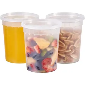 [32 oz. -24 Sets ] Plastic Deli  Storage Soup Togo Containers With Airtight  Clear Disposable Takeout Quart Container Freezer Safe | Meal Prep | Stackable | Leakproof |  | Microwavable