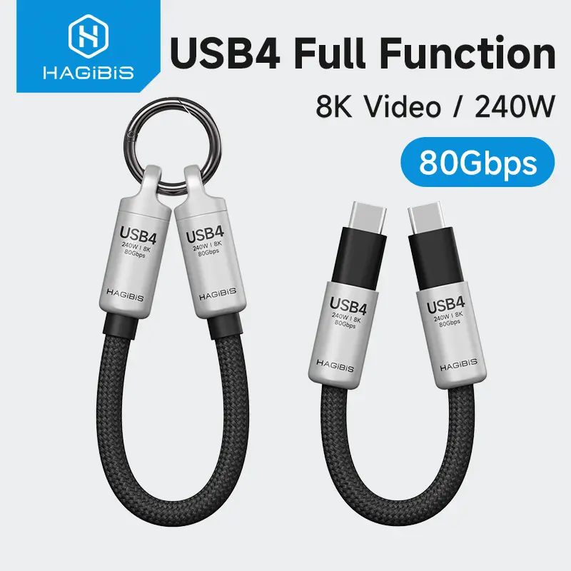 Hagibis USB4 Cable Portable Keychain Short C to C Cable Lanyard Type-C Cable 240W 80Gbps for Thunderbolt 4/5 iPhone 16 Pro SSD  Cellphone  Smartphone, 240W Power, High Speed