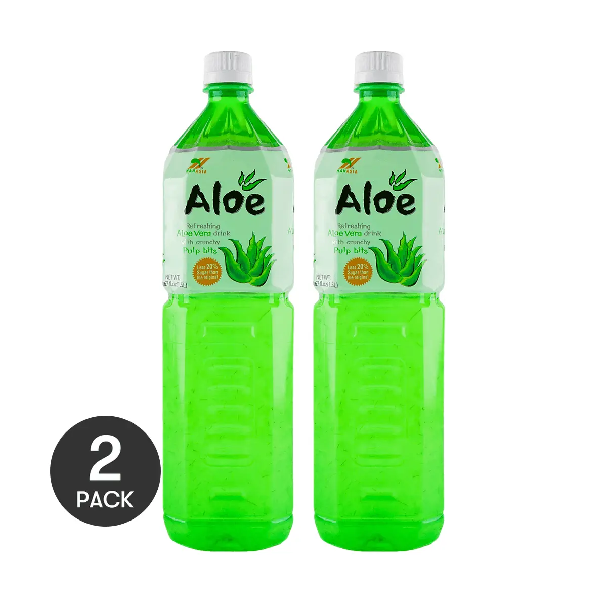 2 Pack HAN ASIA Aloe Vera Low-Sugar Beverage 50.72 fl oz - Korean Drink, Refreshing Hydration