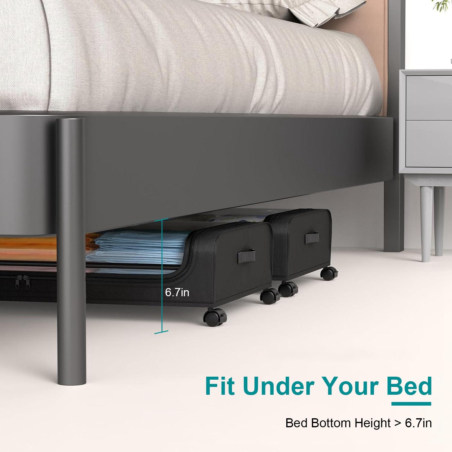 Under Bed Storage Containers 2 Pieces 42L/11 Gal with Lid Wheels Straps Handles 360° Lockable Rolling Wheels Clear PVC Lid Dual-Zipper System 66LBS Load Capacity Black Iron Frame Non-Woven Fabric Collapsible Multifunctional Bins Under Bed Storage Containers 2 Pieces 42L/11 Gal with Lid Wheels Straps Handles 360° Lockable Rolling Wheels Clear PVC Lid Dual-Zipper System 66LBS Load Capacity Black Iron Frame Non-Woven Fabric Collapsible Multifunctional Bins