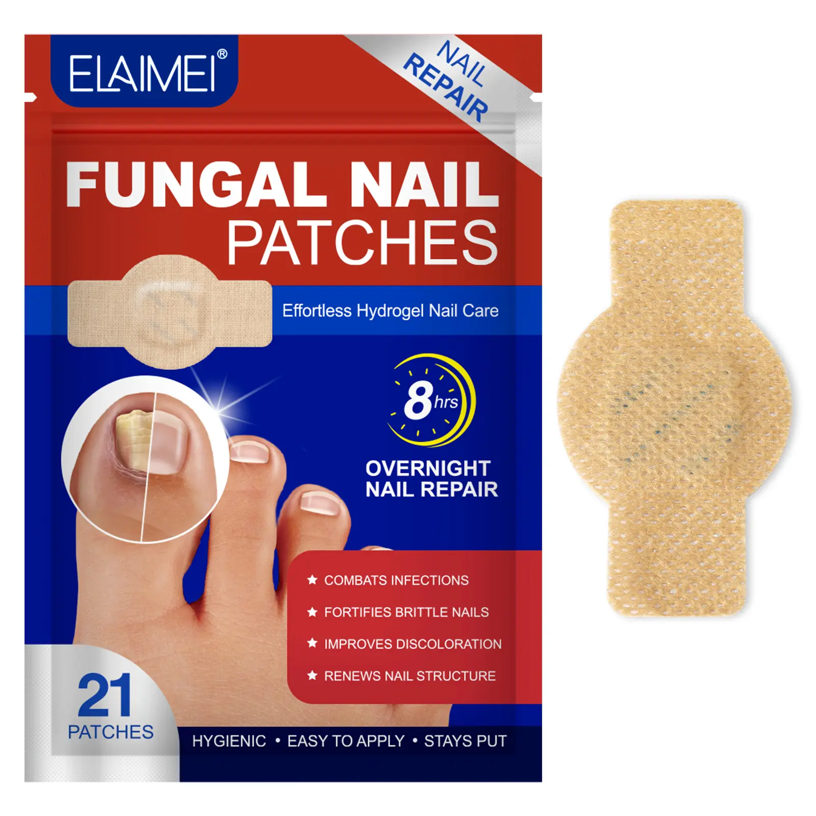 Elaimei Fungus Treatment Extra Strength - 21 Pcs Fungal Nail Patches, Nail Repair for Damaged Nails, Overnight Renewal for Men and Women Manicure, Nail Supplies, Nail Strengthener summerwins