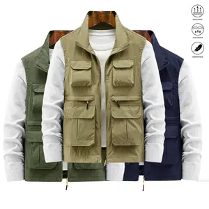 Men's Khaki Multi-Pocket Fishing Vest - Mesh Back Design, Outdoor Functional Vest Suitable for Hiking, Camping, and Fishing Activities