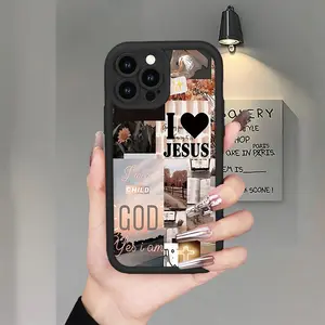 Jesus Love Pattern Phone Case, TPU Material, Anti-Slip and Shockproof, Compatible with iPhone 17 AIR 17/16/15/14/13/12/11 PRO PROMAX X XS E PLUS, Suitable as a Gift for Couples. T734