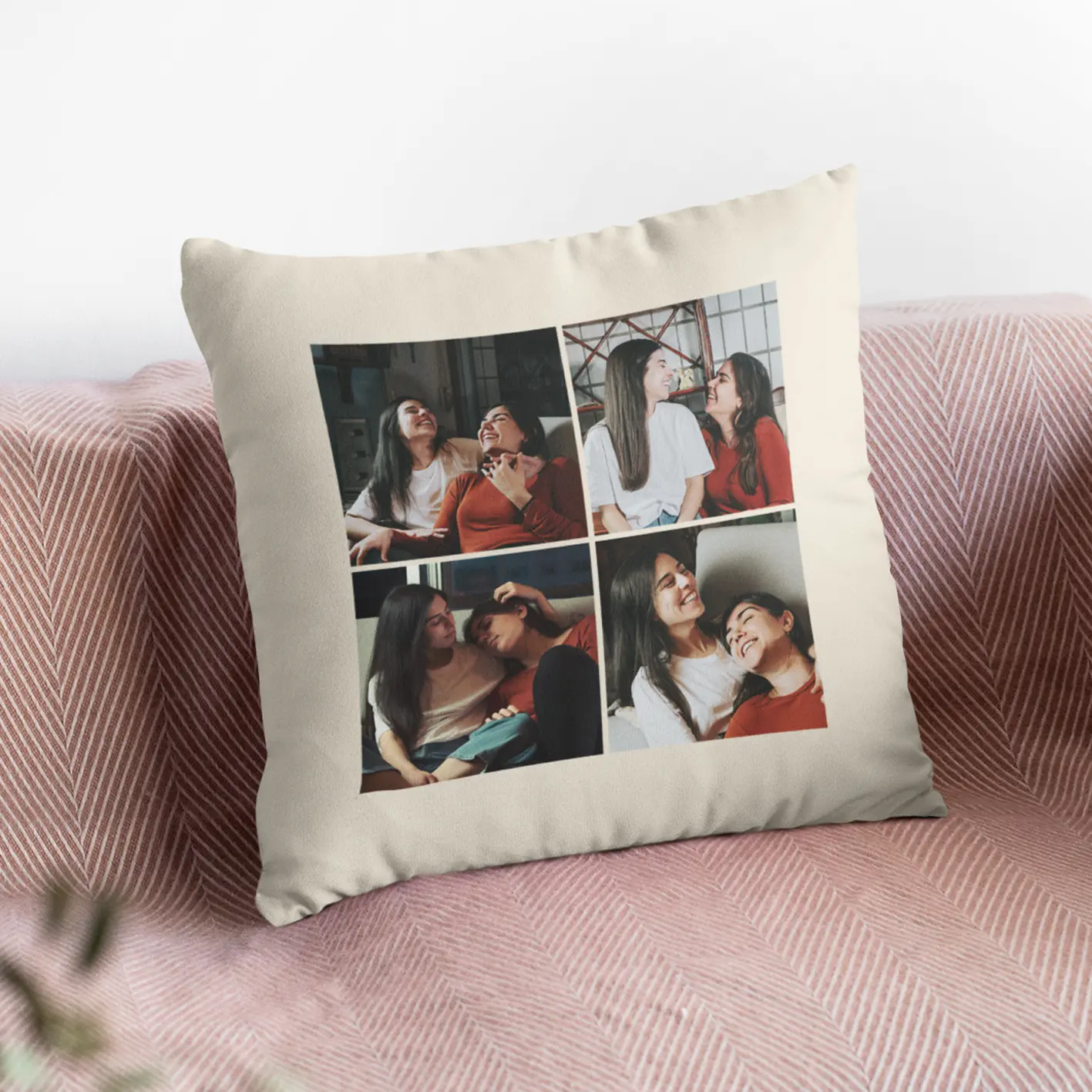 Christmas Gift Best Friends Personalized Beige 18" × 18" Pillow (with 4 Photos)