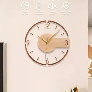 Round Home Decorations Supplies Wood Grain Wall Clock, Silent Non-Ticking 11 Inch Modern Simple Clock, Perfect for Living Room Bedroom Kitchen Office School