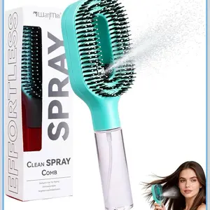 Rose Pink 2-in-1 Water Spray Hair Brush - Smooth Detangling Tool for Frizz Control, Works on Wet & Dry Strands, Portable Mist Comb for Thick & Curly Hair Textures