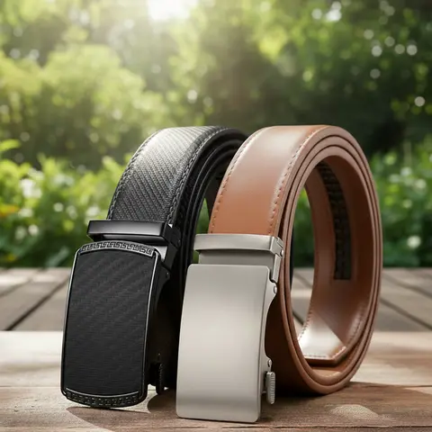 Men's Leather Ratchet Belt Men 2 Pack - Customizable Fit Effortless Style Adjustable Buckle for Jeans High-Density Scratch Resistant Gift Choice