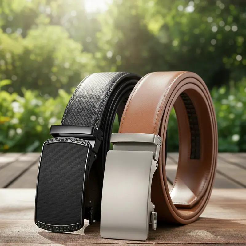 Men's Leather Ratchet Belt Men 2 Pack - Customizable Fit Effortless Style Adjustable Buckle for Jeans High-Density Scratch Resistant Gift Choice