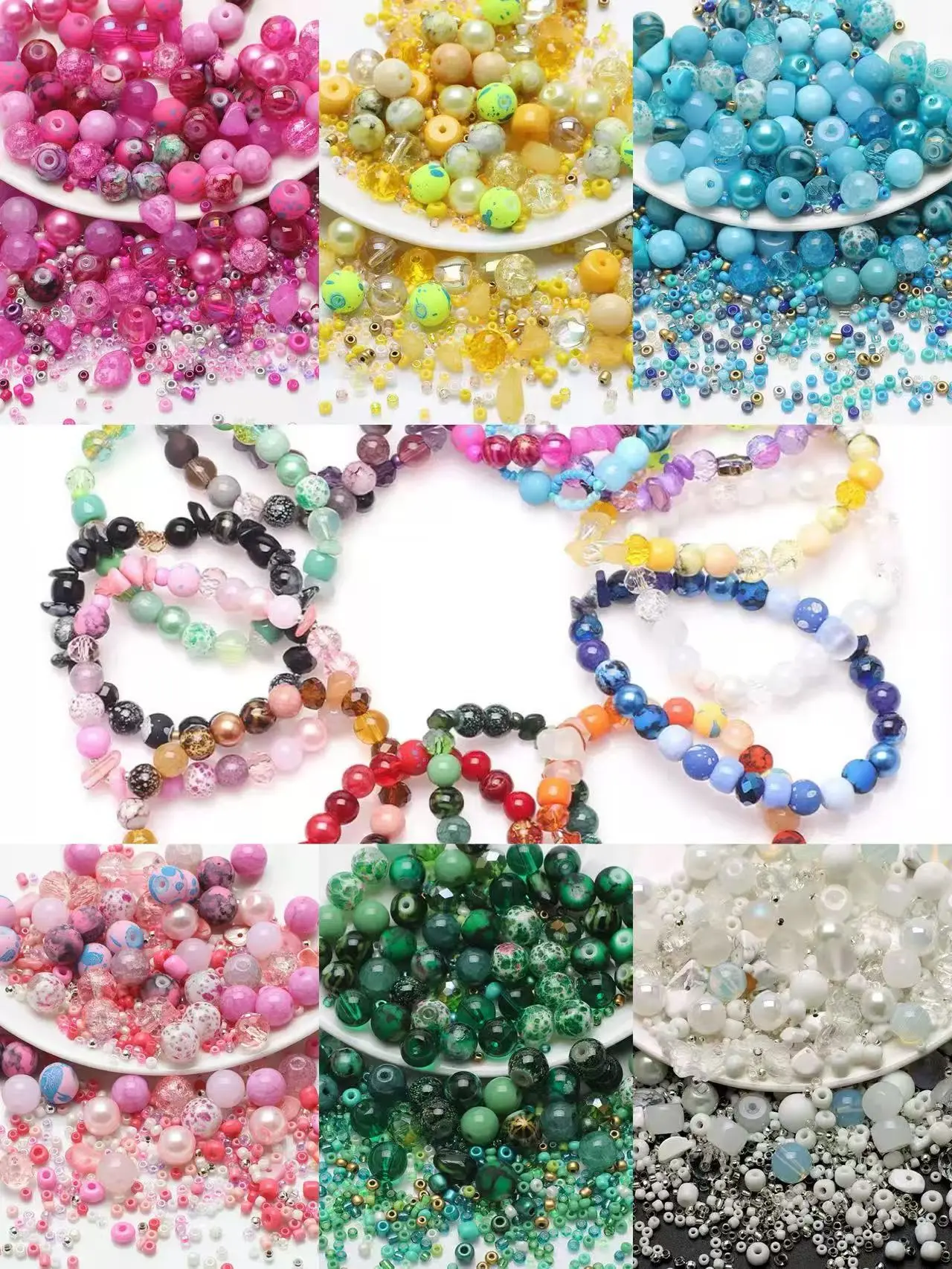 Connie-A21-Mixed Crystal Beads: Round Beads, Crackle Chips, Spacer Beads & Seed Beads