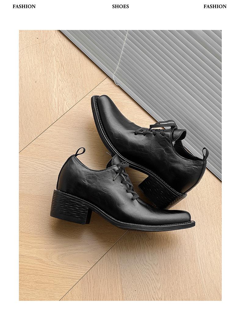 New 2026 British vintage lace-up Derby shoes for men, 7 cm hidden height lift, casual and business formal styles, fashionable leather dress shoes
