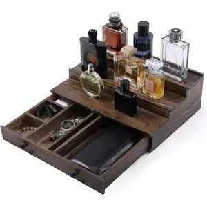 Cologne Organizer for Men, 3-Tier Cologne Stand with Drawer and  Compartment, Wooden Cologne Shelf for Perfume Display Holder,  Gifts for Men,