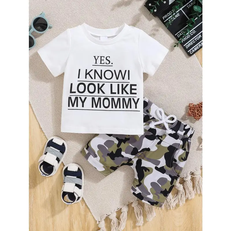 YES I Know I Look Like My Mommy Baby Boy Mystery Outfit Camo Shorts Set for Mother's Day 6M-3Y Z210