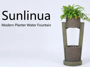 Sunlinua 29.7" H Modern Outdoor Cascading Rock Waterfall Fountain with LED Lights, Garden Patio Backyard Home Decor Water Feature