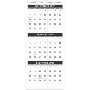 2026 Calendar - 3 Month Wall Calendar 2026, JAN 2026 - DEC 2026, 11" x 26", 026 Wall Calendar, 3 Month Calendar Vertical Display (Folded in a Month) with Thick Paper - Classic Black