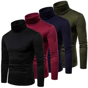 Men's Winter Thermal Pullover, TurtleneckFit Stretch T-shirt, Solid Color Long Sleeve Tops For Sports & Outdoor Activities, Warm Casual Fleece Shirt,  Winter Fashion