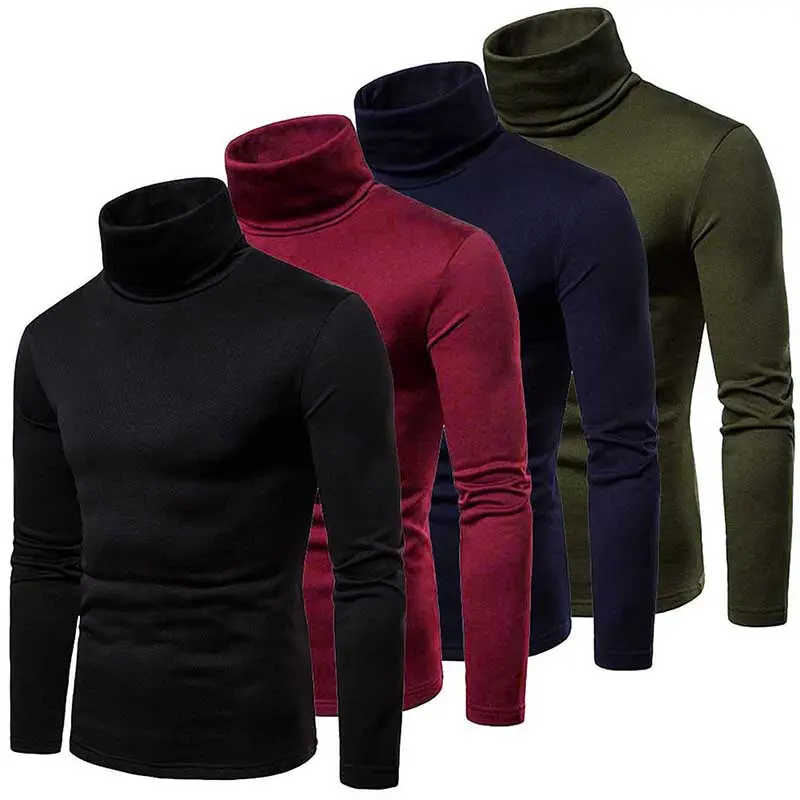 Men's Winter Thermal Pullover, TurtleneckFit Stretch T-shirt, Solid Color Long Sleeve Tops For Sports & Outdoor Activities, Warm Casual Fleece Shirt,  Winter Fashion