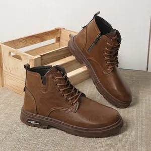 Men's retro style boots with round toe and side zipper, suitable for business, streetwear, and casual wear, high top boots, streetwear shoes, durable shoe structure - formal shoes, casual walking shoes