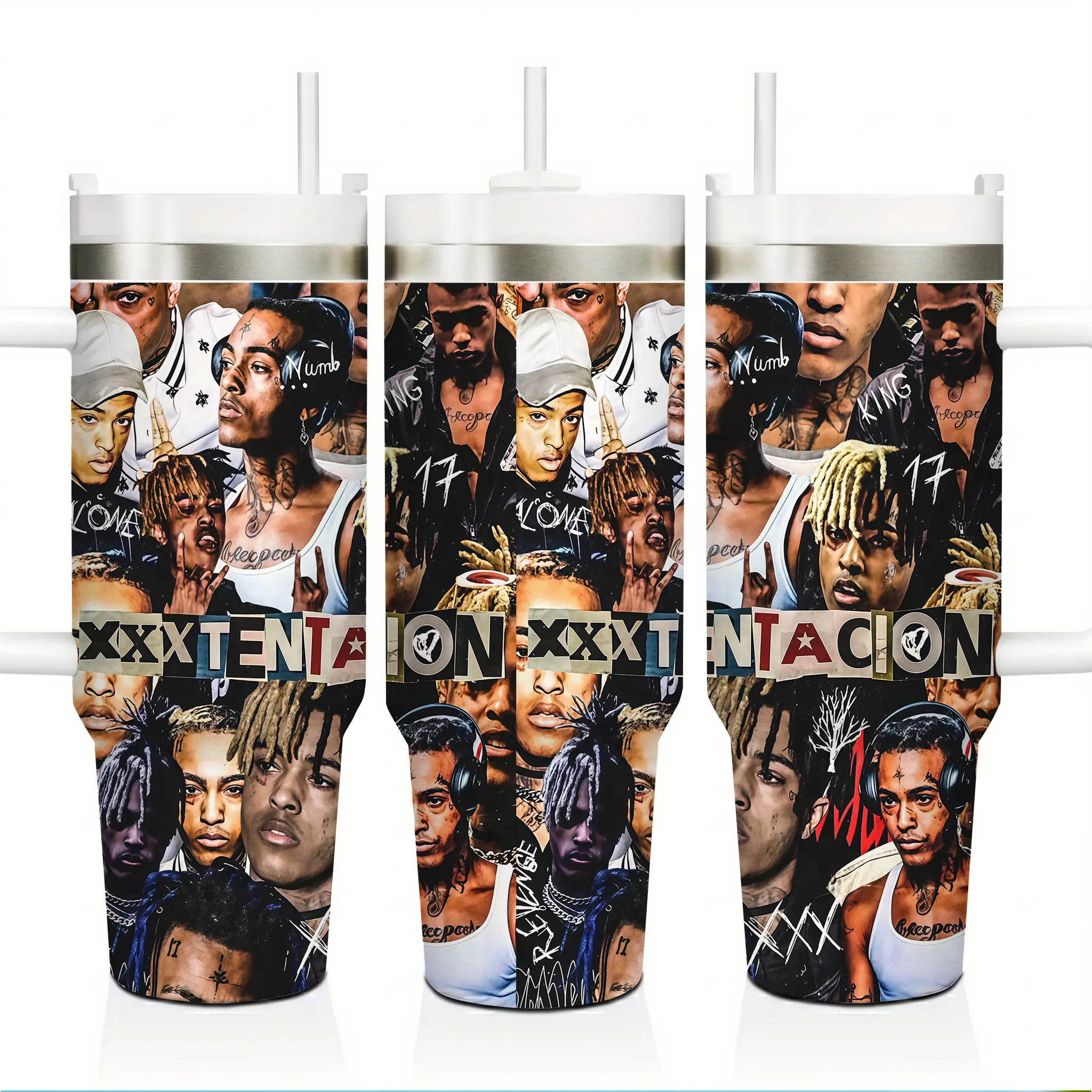 XXXTentacion Tumbler 40oz Insulated Stainless Steel Leak Proof Travel Cup Vacuum Thermal Mug Handle Straw Hot Cold Drinkware Music Artist Fan Gift Collectible Rap Fan Gift Concert Merch Bad Vibes Forever Aesthetic Hip Hop Large Metal Cup 2026