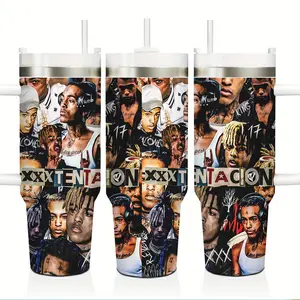 XXXTentacion Tumbler 40oz Insulated Stainless Steel Leak Proof Travel Cup Vacuum Thermal Mug Handle Straw Hot Cold Drinkware Music Artist Fan Gift Collectible Rap Fan Gift Concert Merch Bad Vibes Forever Aesthetic Hip Hop Large Metal Cup 2026