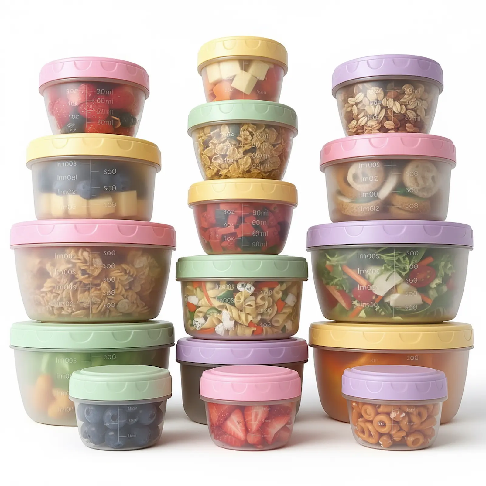 16 Piece Food Storage Containers with Lids (2oz-18oz), Leakproof BPA-Free Storage Bowls Set with Pastel Color Lids for Snacks, Fruit, Yogurt, Dressings & Leftovers, Space Saving Nesting Design