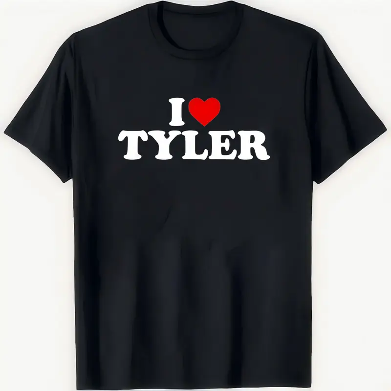 Relaxed black cotton T-shirt with stylish I love Tyler graphic for daily outfit