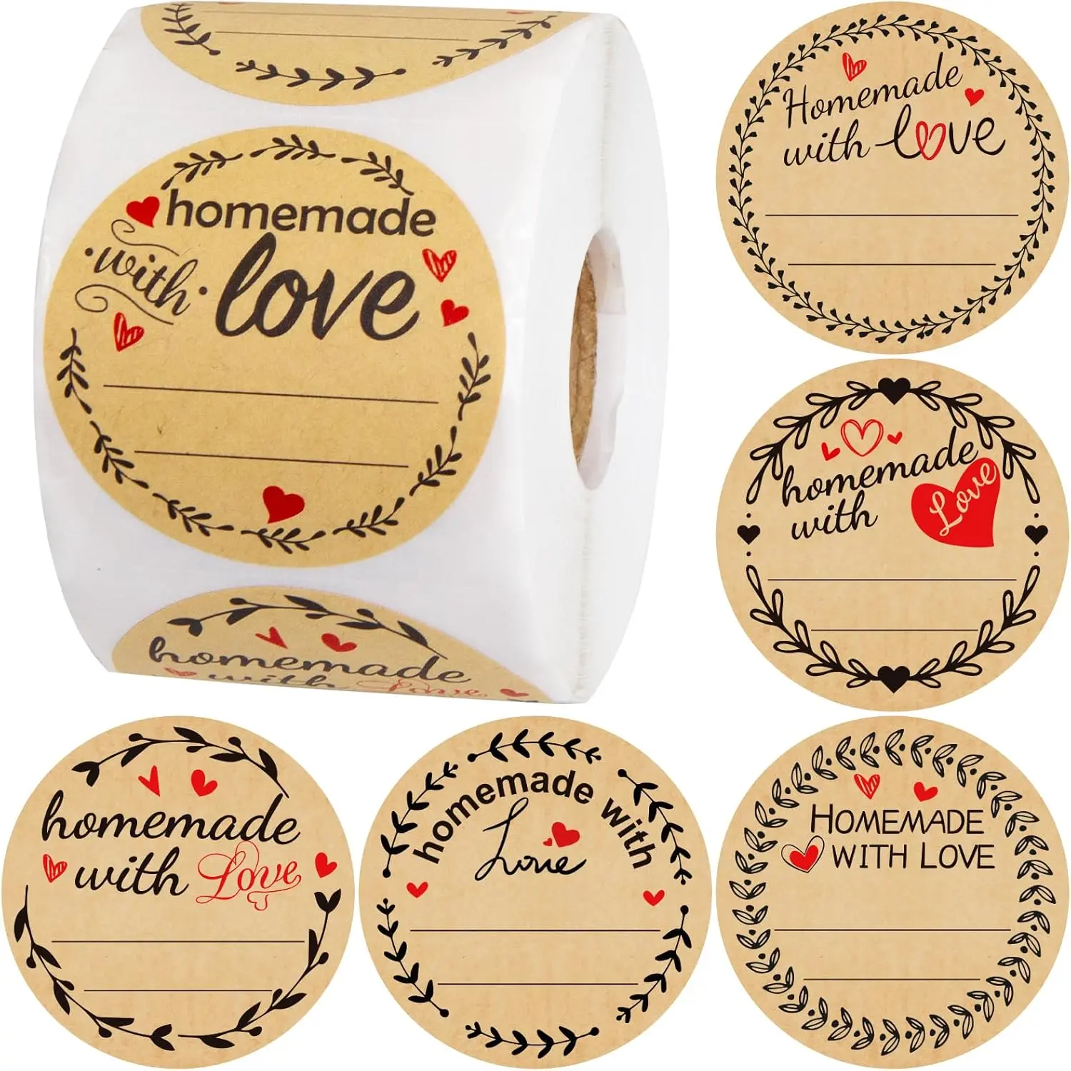 500 count Homemade with Love Stickers with Lines Jar Canning Labels for Baked Packaging Cookie Bags Roll 2"