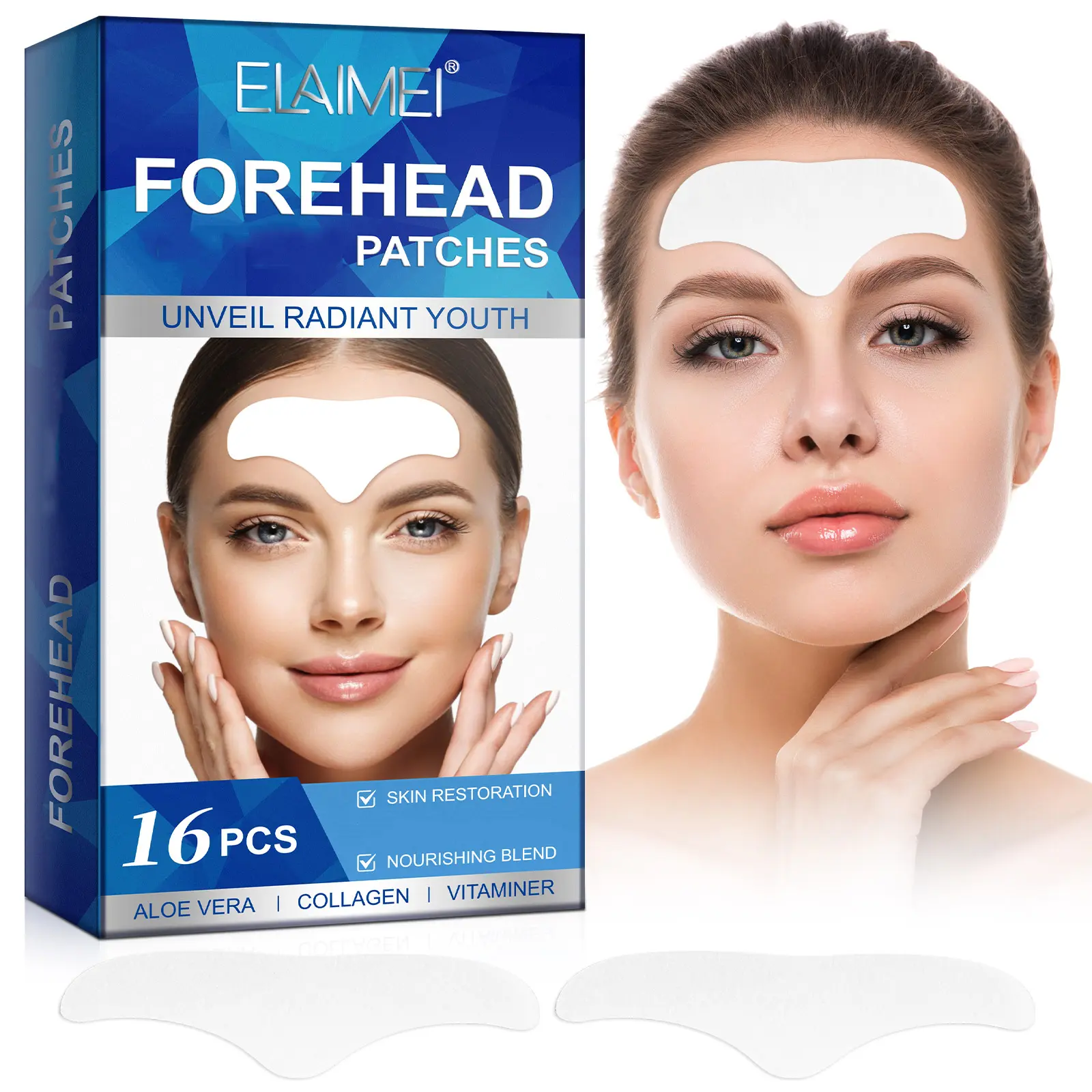 ELAIMEI Aloe-Infused Forehead Patches (16 Count) - Peel-Off Hydrating Moisture Mask, Firming Invisible Treatment for Normal & All Skin Types, Single Item for Adults, Overnight Face Masks campingessentials, At Home Facial, Face Tightener, Tear Off Mask