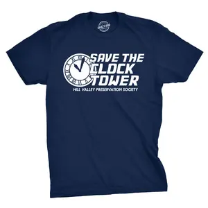 Save The Clock Tower T Shirt Funny Vintage Graphic 80s 90s Tee Cool Saying Mens Funny T Shirts Cool Vintage Fashion T-Shirt Gift Classic Menswear Funny Movie Short Sleeve Novelty Tees for Guys Navy -