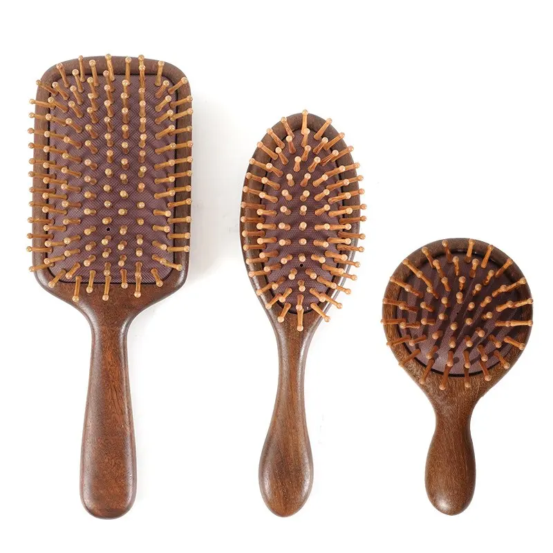 3PCS Natural Sandalwood Hair Brush Set - Cushioned Square, Round, Oval Hair Care Tools, Detangling, Anti-Static, Frizz-Free, Volumizing, Scalp-Gentle for Women, Daily Grooming & Cold Weather Travel, Hair Care Tool, Detangling Hair Brush