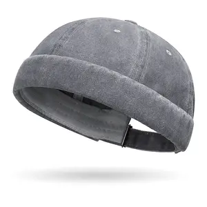 Men Women Washed Cotton Skullcap Beanie Hip hop Flat Top Cap Unisex Chinese Traditional Tang Hat Breathable Soft Top Daily Casual Cap for Spring Autumn