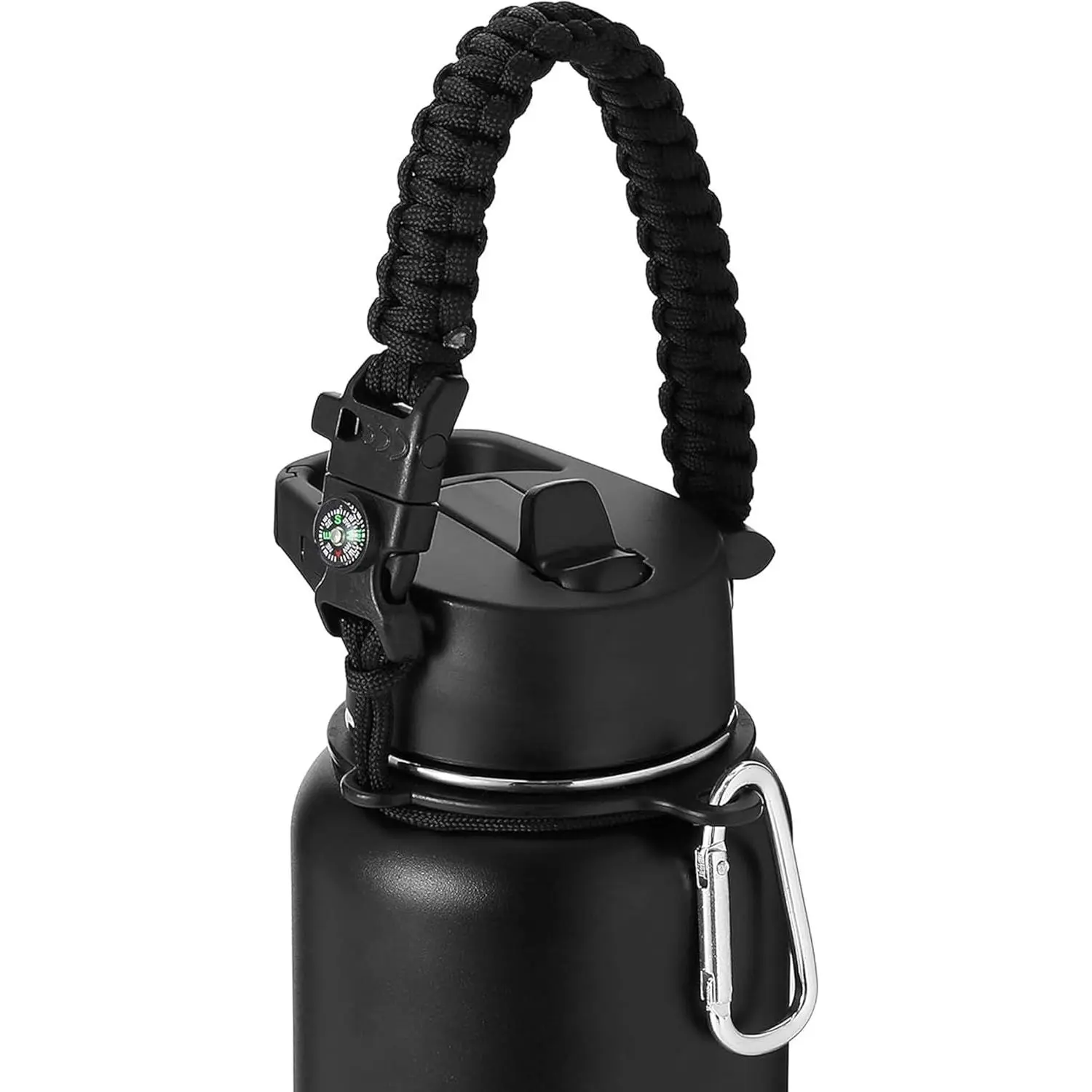 Paracord Handle - Fits  Water Bottles - Durable Carrier, Secure Accessories,  Strap Cord, Safety Ring, and Carabiner - Seven Core Paracord Bracelet