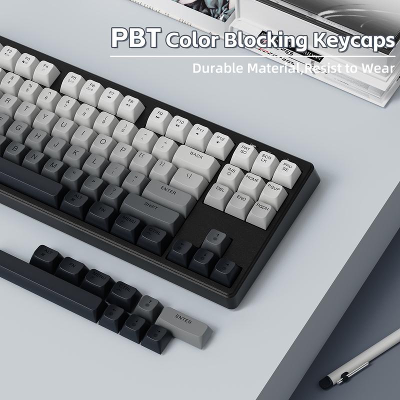 FREEWOLF M87 Wireless/BT Dual Modes Manbrane Gaming Keyboard 87 Keys Layout Type-C Rechargeable PBT Keycaps with Cool Rainbow Backlit  for PC Mac Linux