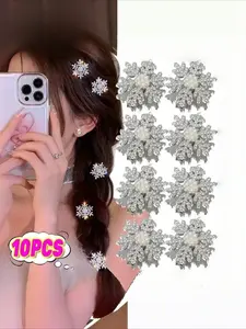 10pcs Metal Snowflake Hair Clips for Women, Elegant Winter Hair Accessories, Perfect for Christmas Parties, Secure Hold Hairpins