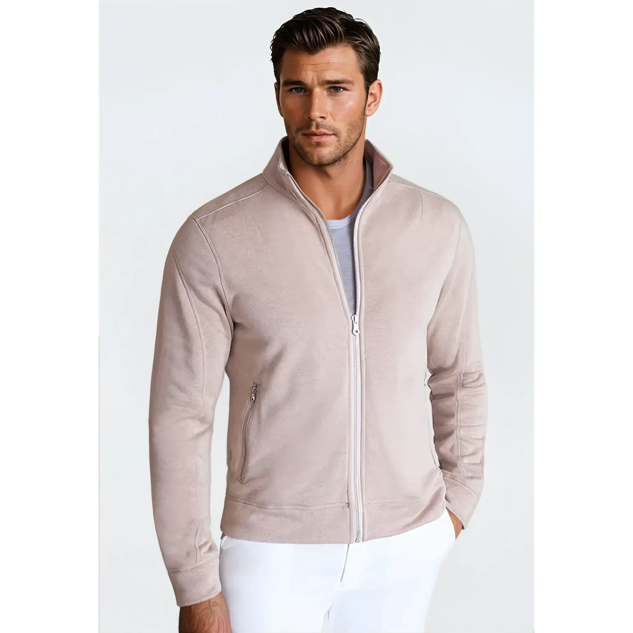 Men's Classic Full-Zip Sweatshirt in Ultra-Soft, Temperature Regulating Fabric - Plain, Wrinkle-Resistant Top for Layering Over a Tee, Regular Fit, Over Dress Shirt, Layering Over Tee, Wrinkle Res., Sporty Chic, Menswear, Casual, Wrinkle-Free