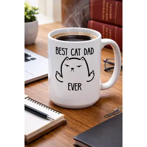 Best Cat Dad Ever Coffee Mug, Funny Cat Dad Birthday Gift Idea, Cute Cat Dad Cup, Perfect Gift for Cat Lovers