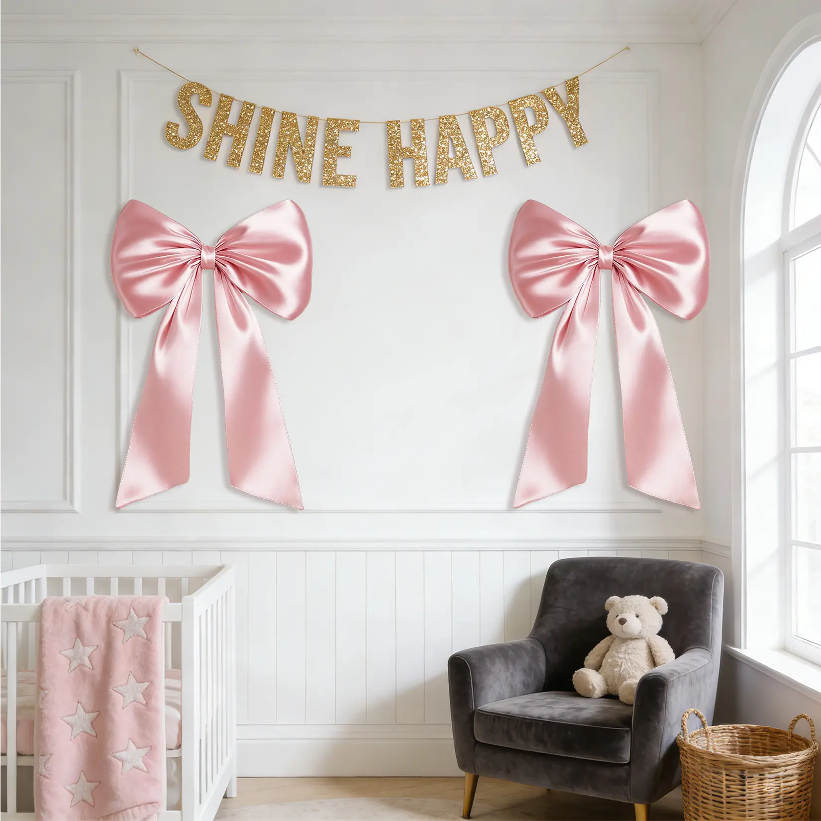 2 Pack 40x24 Inch Large Satin Ribbon Bows, Hanging Bows with Internal Stability Layer, Suit for Coquette Room Aesthetic, Birthday Party, Ballerina Girl Bedroom Decor