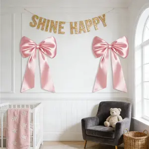 2 Pack 40x24 Inch Large Satin Ribbon Bows, Hanging Bows with Internal Stability Layer, Suit for Coquette Room Aesthetic, Birthday Party, Ballerina Girl Bedroom Decor